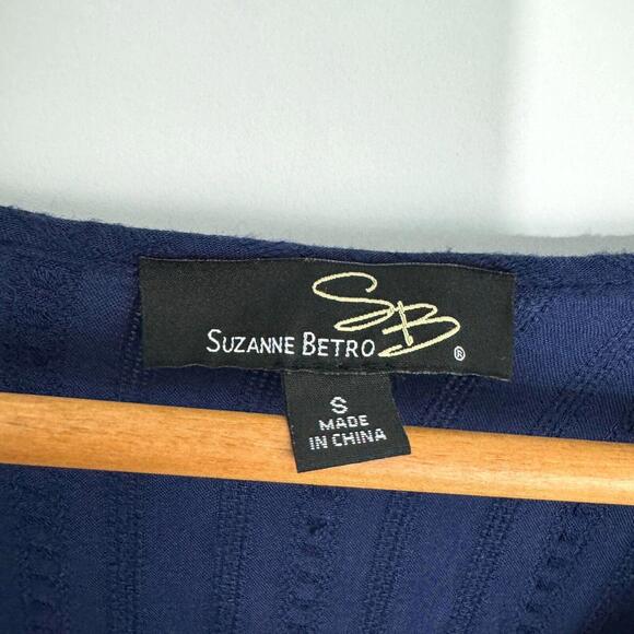 Suzanne Betro Women’s Size Small Blue Open Front Eyelet 3/4 Sleeve Cardigan - Picture 3 of 5